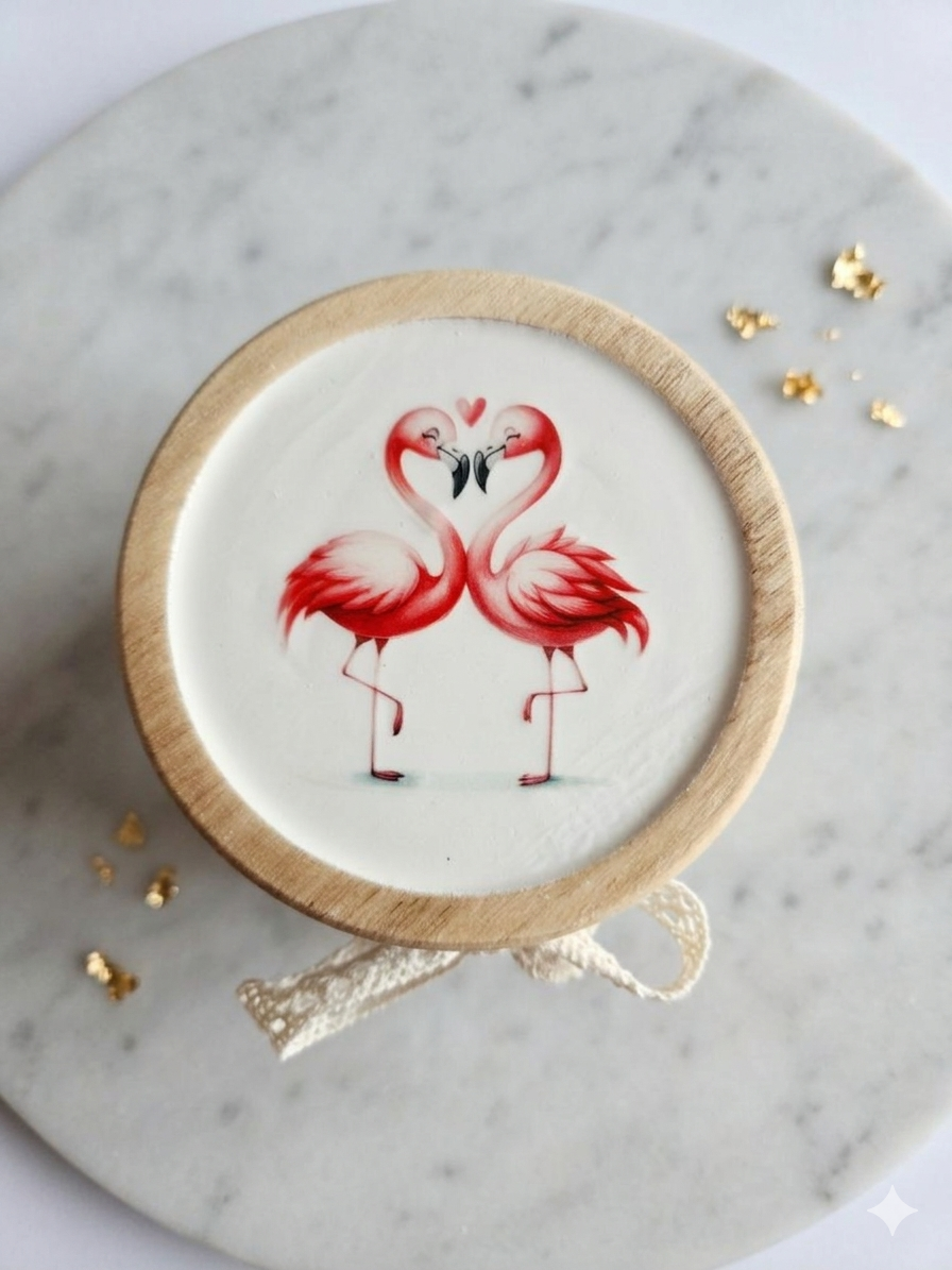 Glasdose "Liebende Flamingos"